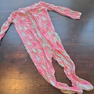 Ruffle Butts Pink and Green Footies One Piece Christmas Trees